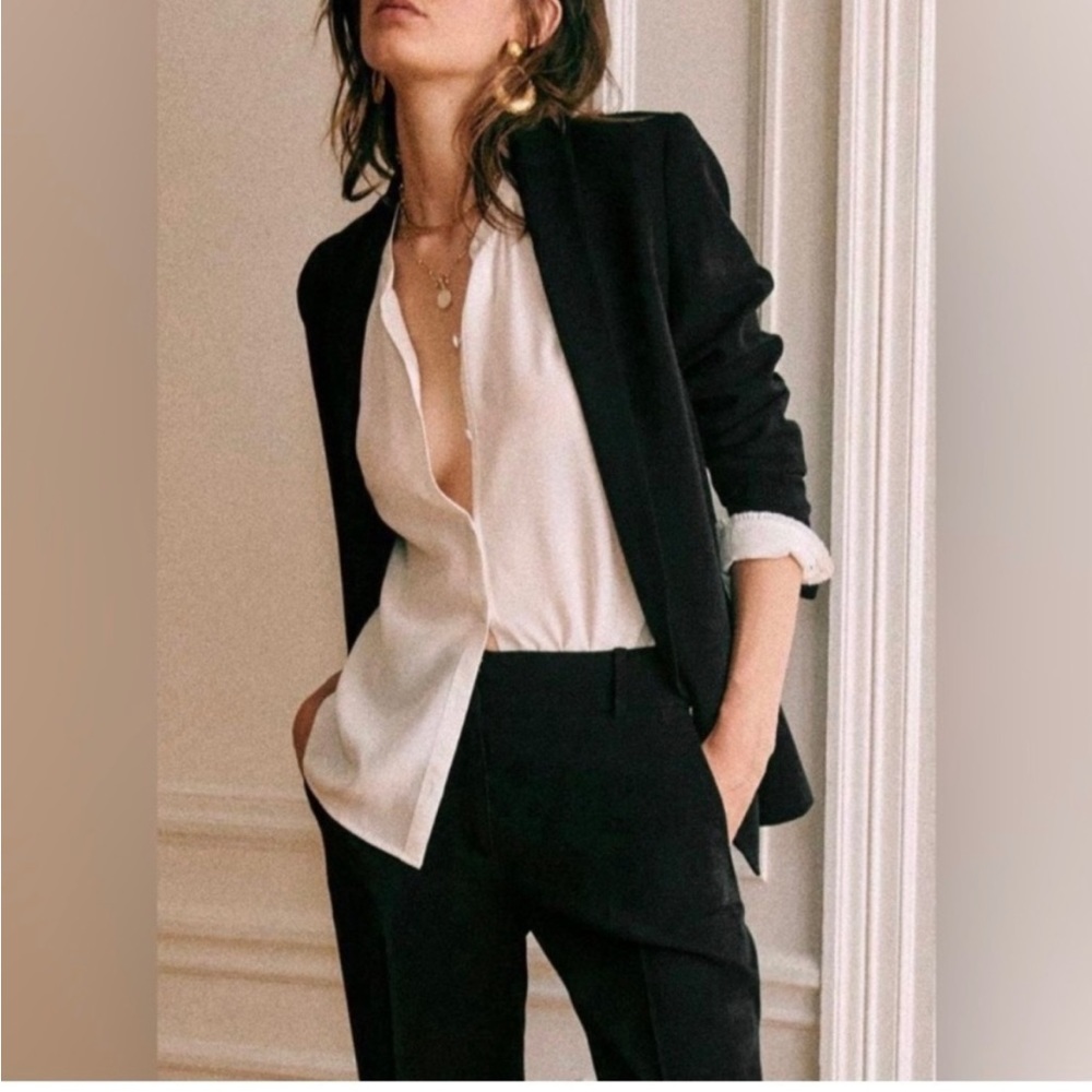 Sezane Sarina Jacket Blazer Black Shawl Collar Size 34